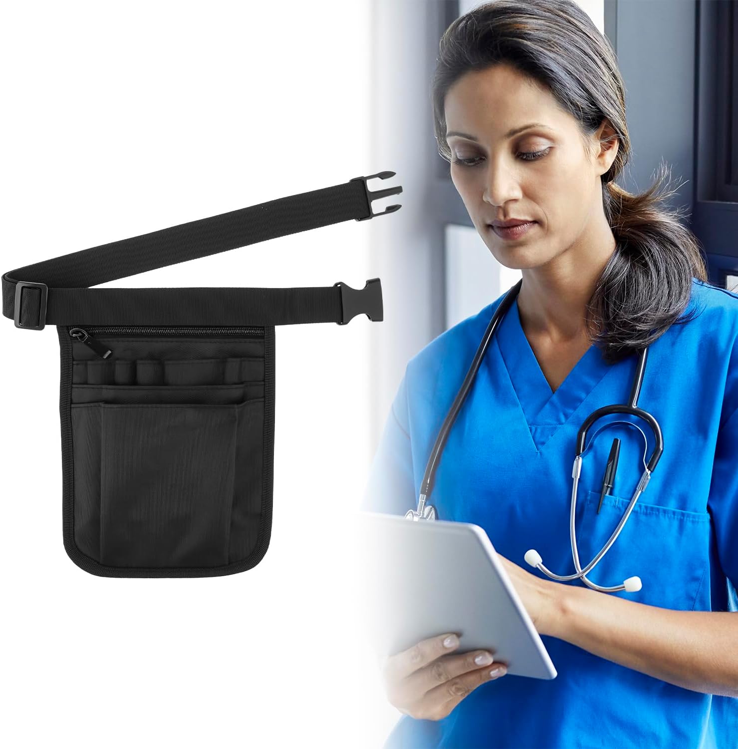 Nurse Waist Pouch Bag for Women Men, 2 Pack Utility Organizer Belt Pouch, Waist Tool Storage Bag, Oxford Fabric, 10x7 in, Black - Image 8
