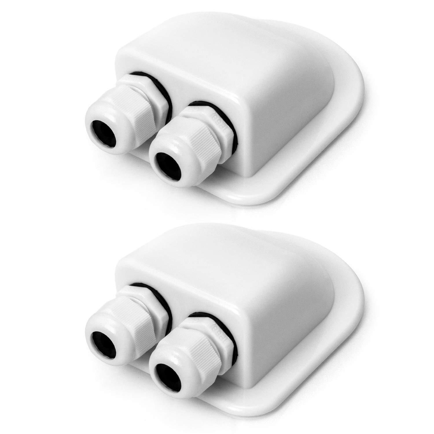 2 Pcs IP68 Waterproof ABS Solar Double Cable Entry Gland-Weather Resistant Dual Cable Entry Housing for Solar Panels of RV, Caravan and Marine, White - Image 1