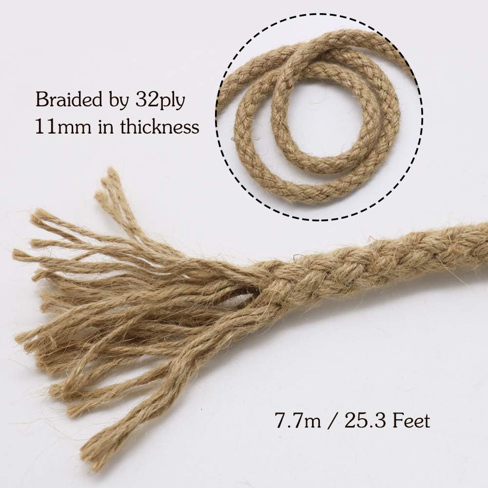 Braided Jute Rope, 25 Feet 11mm Thick Twine Rope for Crafting, Cat Scratching, Gardening, Bundling, Farmhouse Decor, Home Decor - Image 3