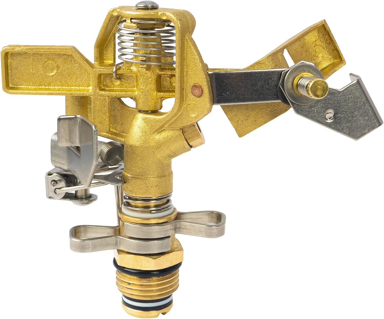 1/2 Inch Brass Impact Sprinkler, Heavy Duty Water Sprinkler Head, Adjustable 0-360 Degree Coverage Pattern, Watering Sprinkler with Nozzles for Large Patio Garden Irrigation (1 Pack) - Image 1