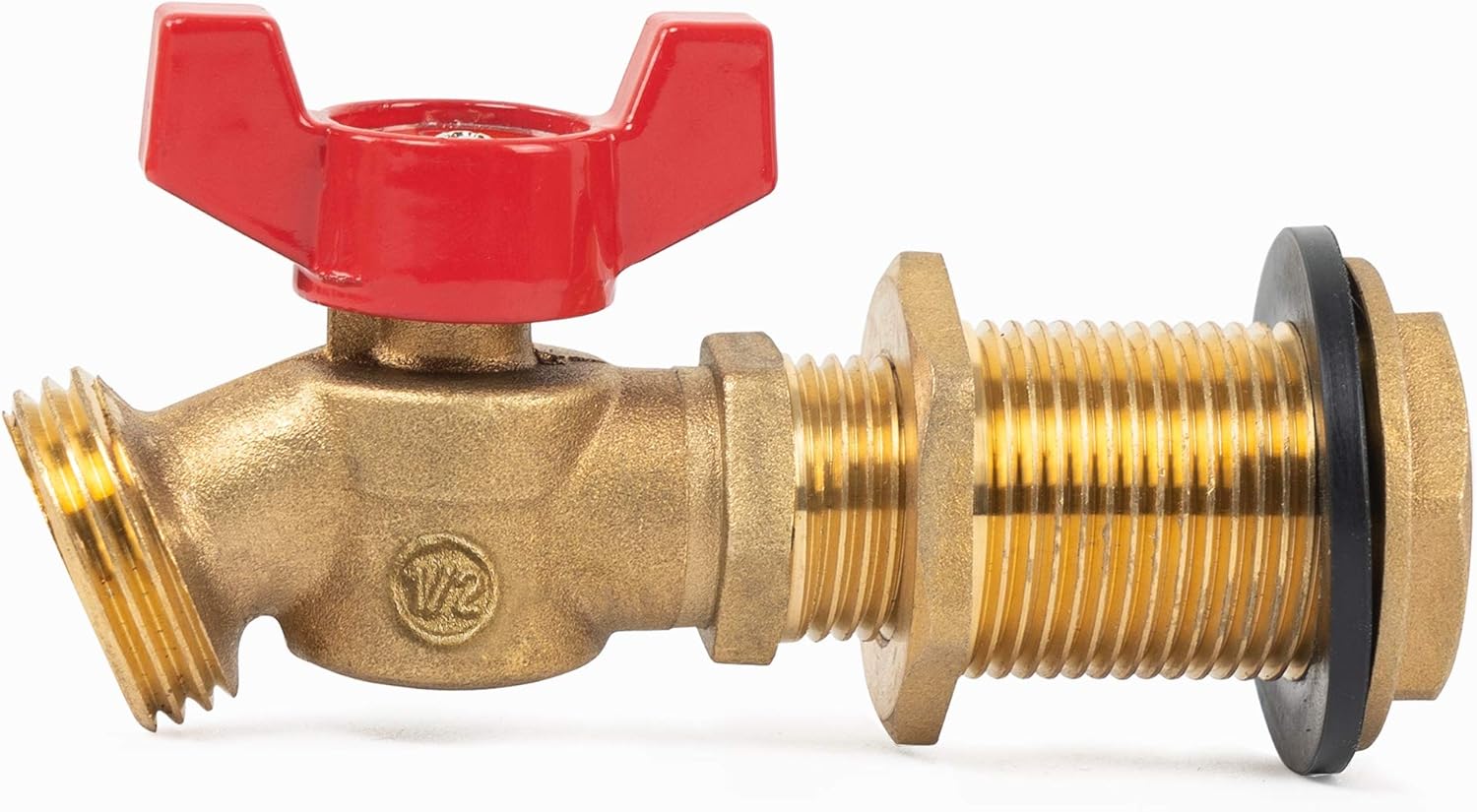 Brass Rain Barrel Quarter Turn Ball Valve Spigot Kit 1/2 Inch With Bulkhead Fitting - Image 1