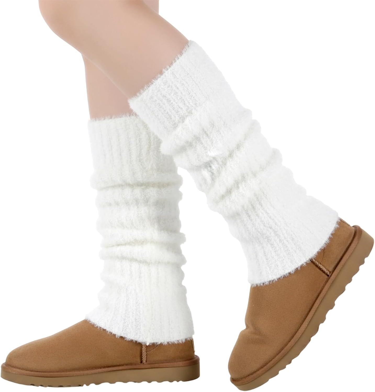 White Fuzzy Leg Warmers Fluffy Knit Ankle Socks Winter Ruffle Kawaii Leg Warmers Ankle Warmer College Concert Thick Boot Socks for Women Girls - Image 1