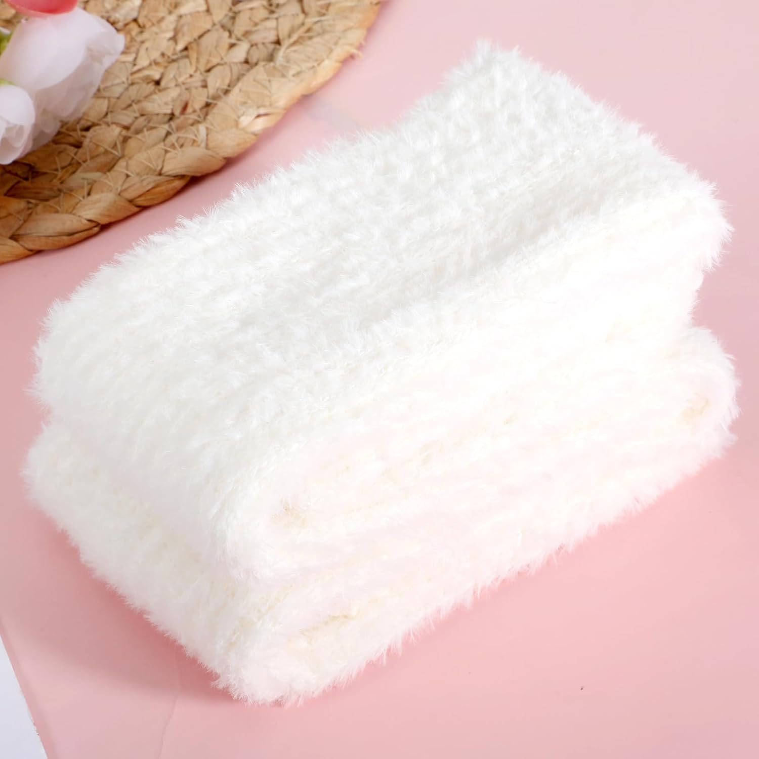 White Fuzzy Leg Warmers Fluffy Knit Ankle Socks Winter Ruffle Kawaii Leg Warmers Ankle Warmer College Concert Thick Boot Socks for Women Girls - Image 2