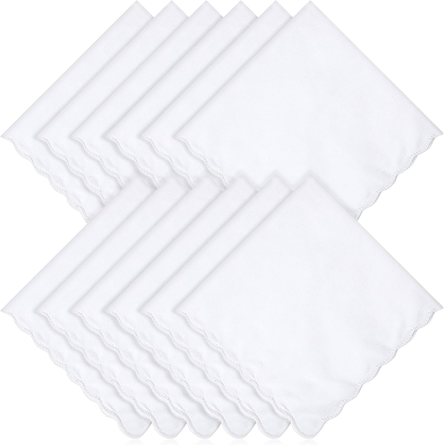 12 Pcs White Handkerchiefs for Women, Premium Polyester Soft Scalloped Edge Ladies Handkerchiefs Hankies, Small Pocket Squares Handkerchief for Wedding Party Gift Embroidery (11 x 11 Inch) - Image 1