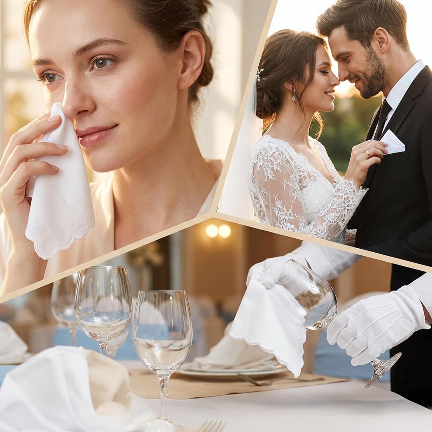 12 Pcs White Handkerchiefs for Women, Premium Polyester Soft Scalloped Edge Ladies Handkerchiefs Hankies, Small Pocket Squares Handkerchief for Wedding Party Gift Embroidery (11 x 11 Inch) - Image 3