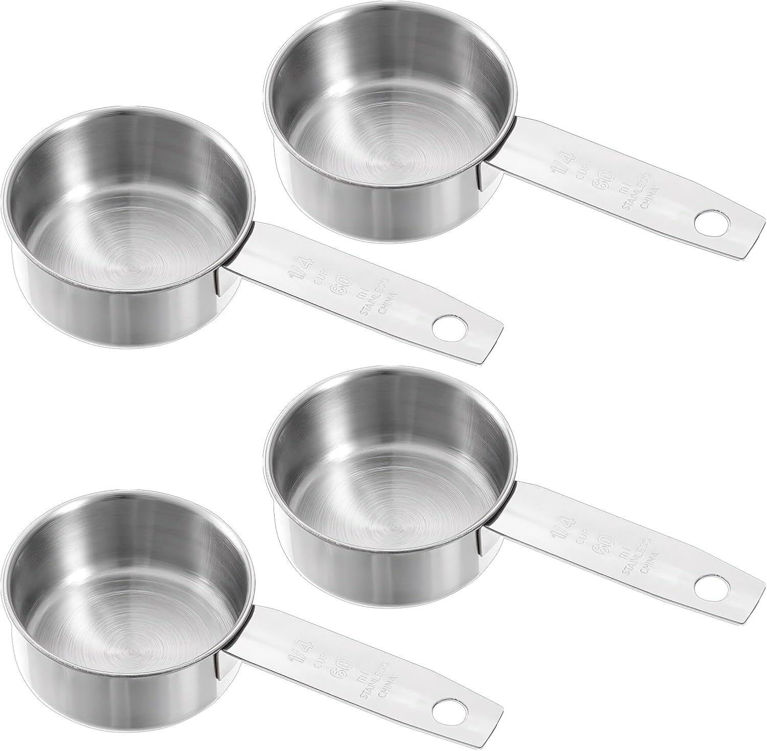 4 Pcs 1/4 Cup Measuring Cup, 60 ml Stainless Steel Measuring Cups Inner Scale Metal Liquid Measure Scoop 2 oz Cups for Coffee, Cooking, Baking, Kitchen Wet and Dry Ingredients, Dishwasher Safe - Image 1