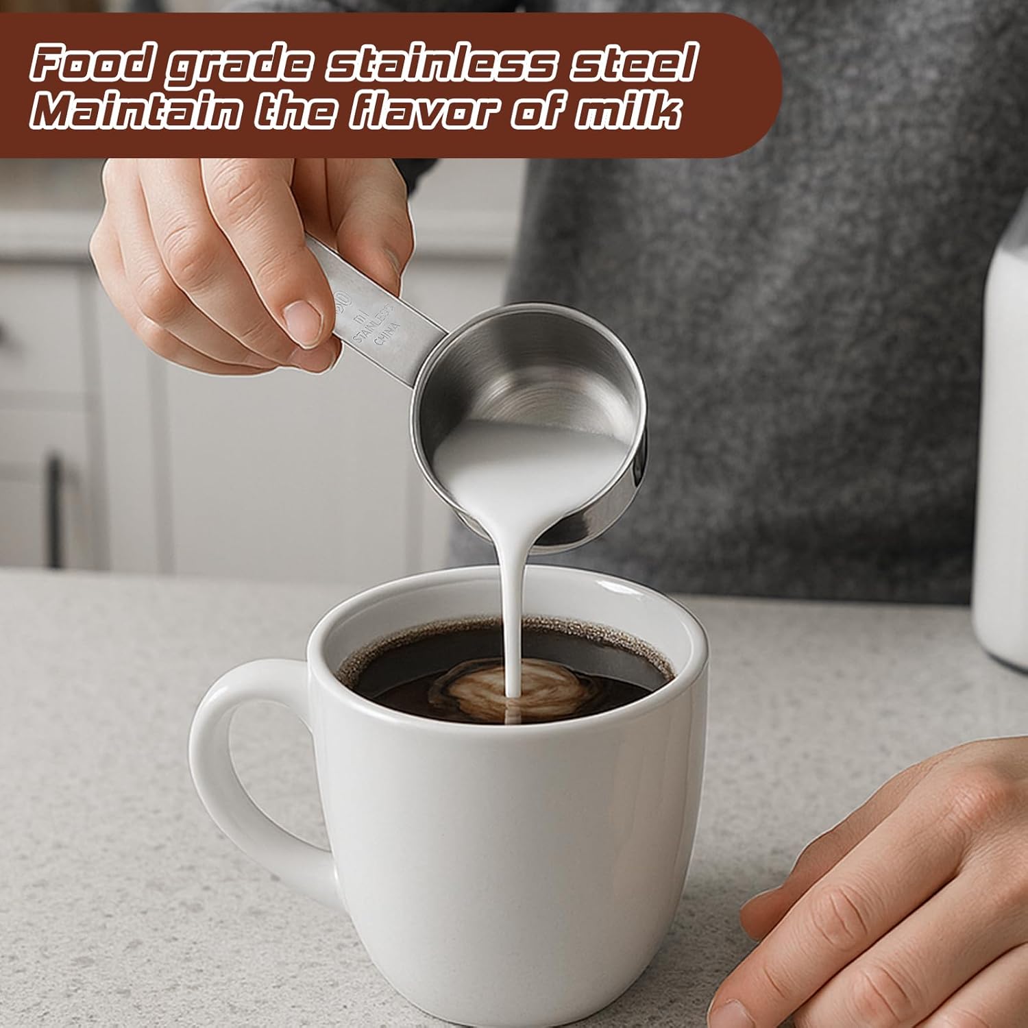 4 Pcs 1/4 Cup Measuring Cup, 60 ml Stainless Steel Measuring Cups Inner Scale Metal Liquid Measure Scoop 2 oz Cups for Coffee, Cooking, Baking, Kitchen Wet and Dry Ingredients, Dishwasher Safe - Image 5