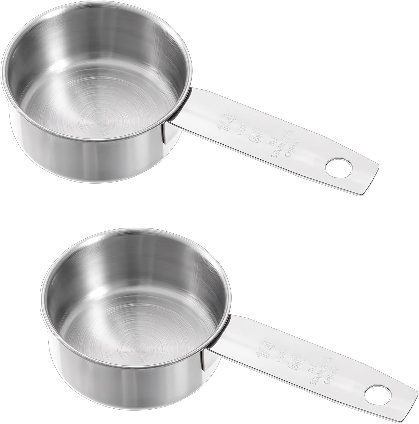 2 Pcs 1/4 Cup Stainless Steel Measuring Cup, 60 ml 2 oz Stainless Steel Measuring Cups Metal Coffee Scoop Cat Food Scoops for Wet and Dry Ingredients Cooking Baking Kitchen, Dishwasher Safe - Image 1