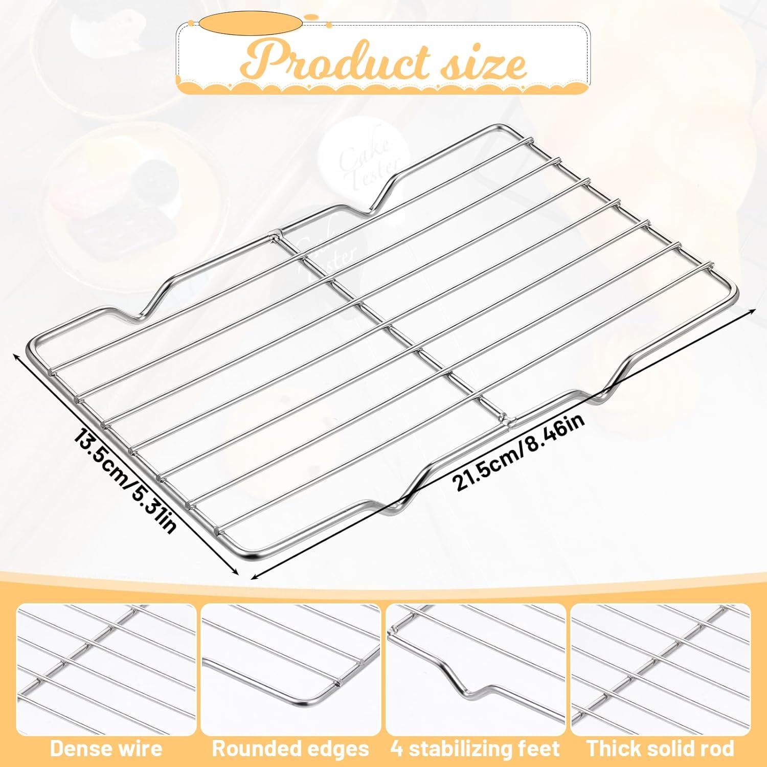 Roasting Rack Stainless Steel Wire Rack for Baking Sheet 5.3 x 8.46 Inch Heavy Duty Wire Grate Oven Grill Rack Oven Rack Cooling Rack Baking Rack with 4 Legs Rectangle Wire Cooking Racks for Meat - Image 3