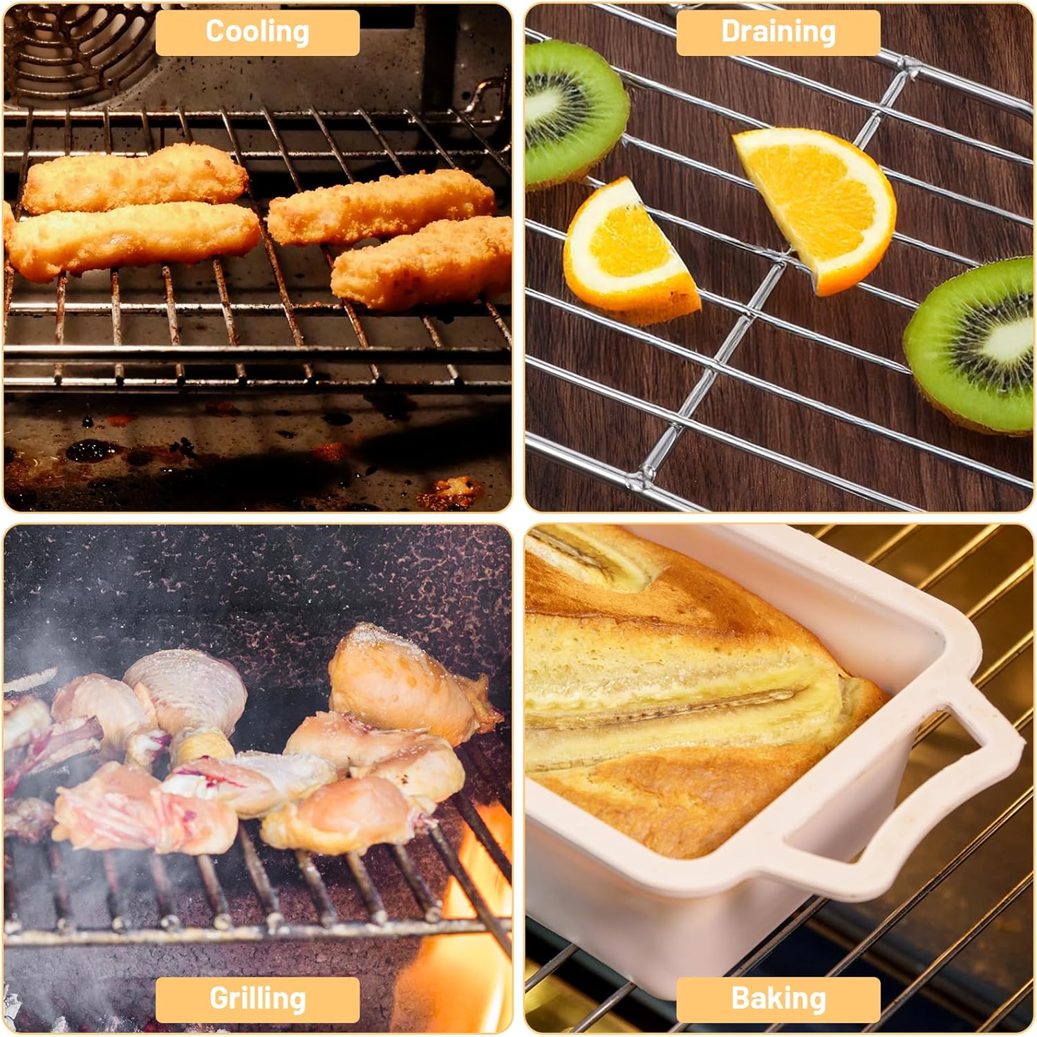 Roasting Rack Stainless Steel Wire Rack for Baking Sheet 5.3 x 8.46 Inch Heavy Duty Wire Grate Oven Grill Rack Oven Rack Cooling Rack Baking Rack with 4 Legs Rectangle Wire Cooking Racks for Meat - Image 7