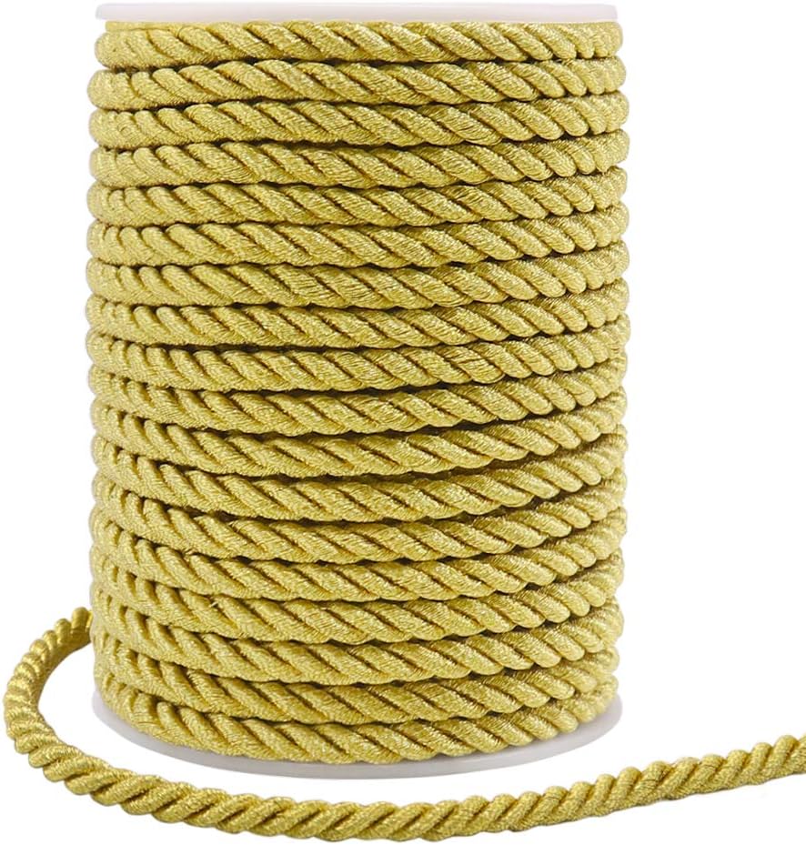 5mm Twisted Cord Trim, 59 Feet Gold Decorative Rope for Curtain Tieback, Upholstery, Honor Cord, Home Decor - Image 1