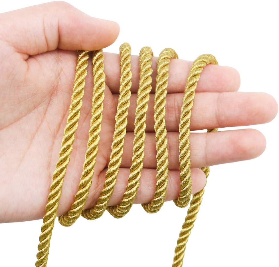 5mm Twisted Cord Trim, 59 Feet Gold Decorative Rope for Curtain Tieback, Upholstery, Honor Cord, Home Decor - Image 3