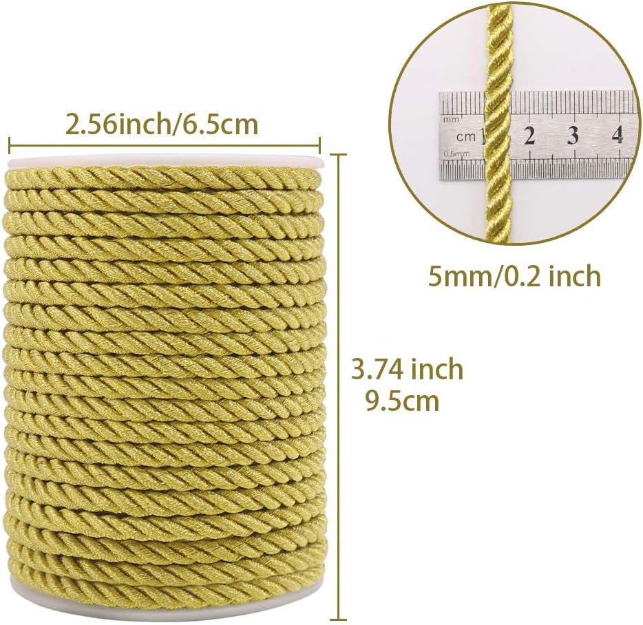 5mm Twisted Cord Trim, 59 Feet Gold Decorative Rope for Curtain Tieback, Upholstery, Honor Cord, Home Decor - Image 5