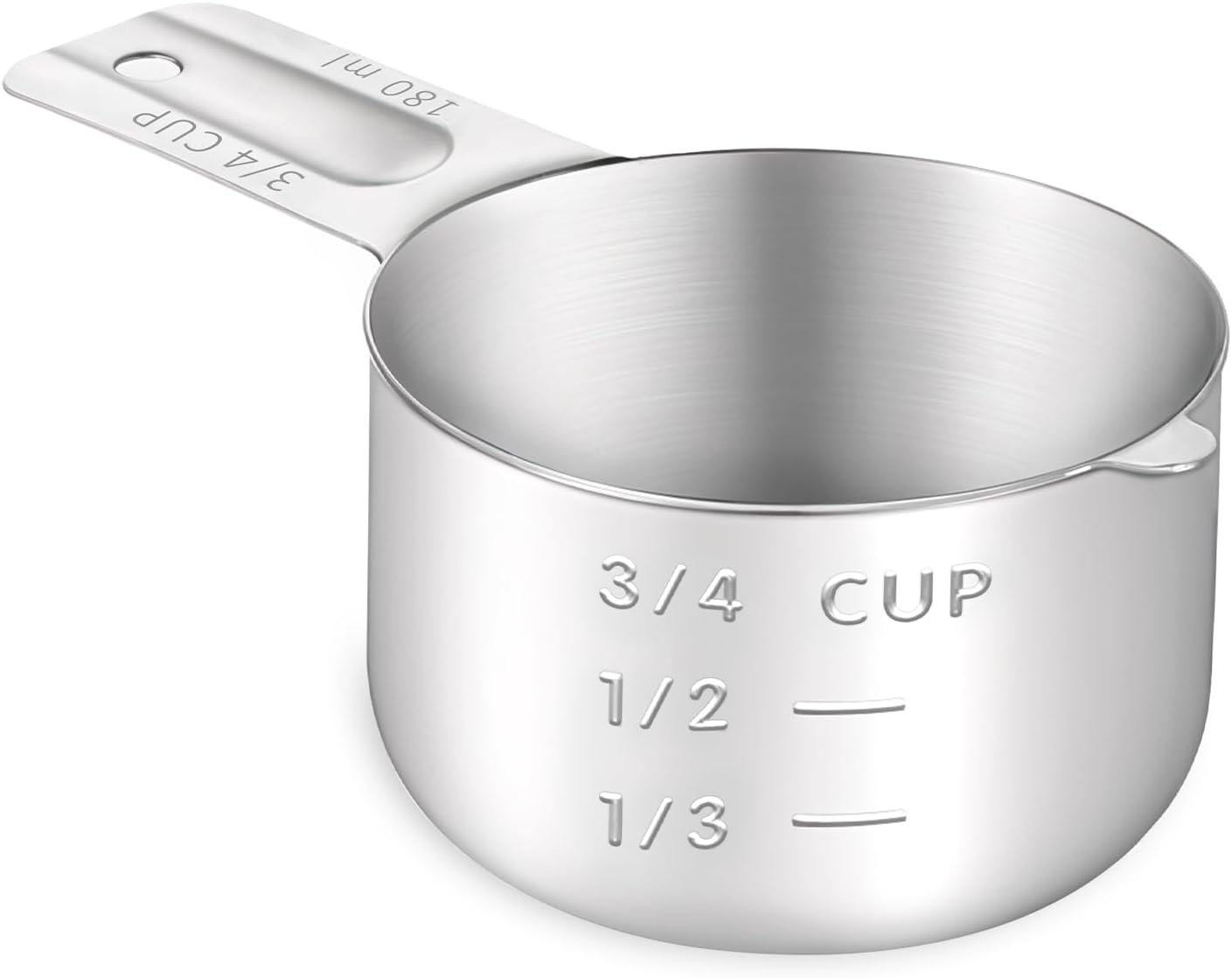 3/4 Cup (180ml, 6oz) Stainless Steel Measuring Cups Measure Scoop for Cooking Baking Coffee, Dishwasher Safe, Metric and US Measurement - Image 1