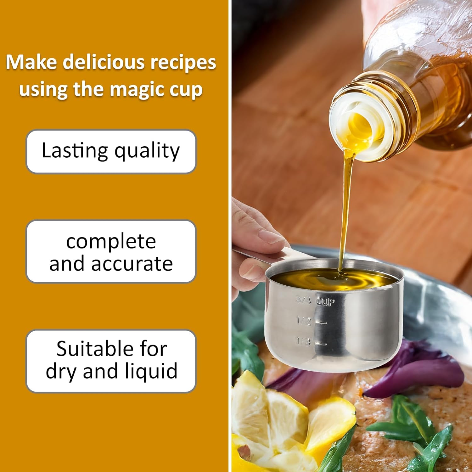 3/4 Cup (180ml, 6oz) Stainless Steel Measuring Cups Measure Scoop for Cooking Baking Coffee, Dishwasher Safe, Metric and US Measurement - Image 4