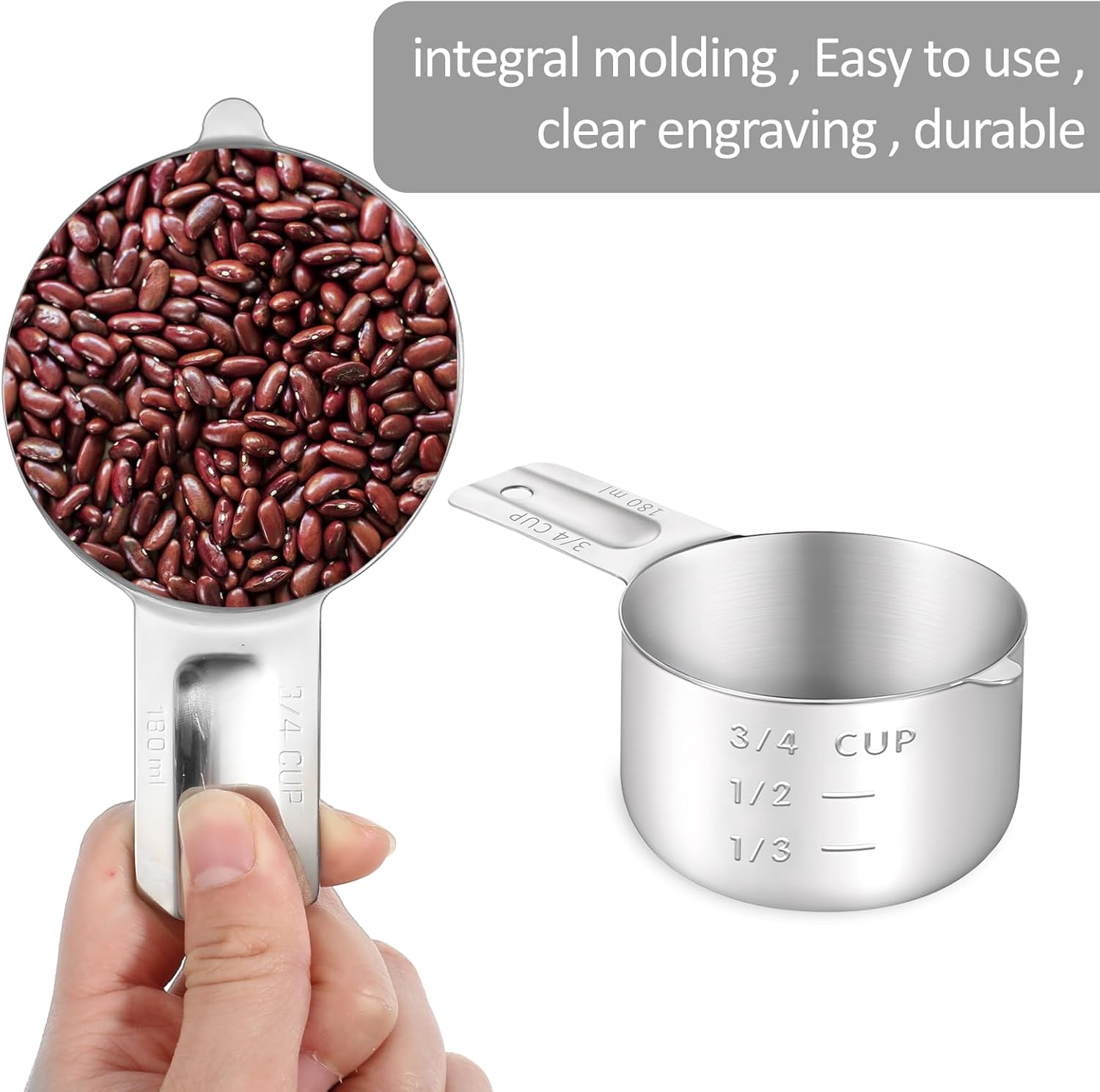 3/4 Cup (180ml, 6oz) Stainless Steel Measuring Cups Measure Scoop for Cooking Baking Coffee, Dishwasher Safe, Metric and US Measurement - Image 5