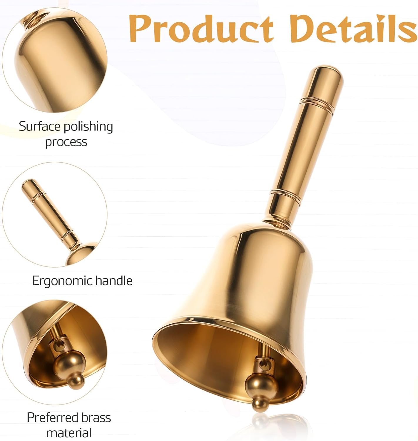 Dinner Bell, Super Loud Solid Brass Call Bells with Metal Handle, 3.9