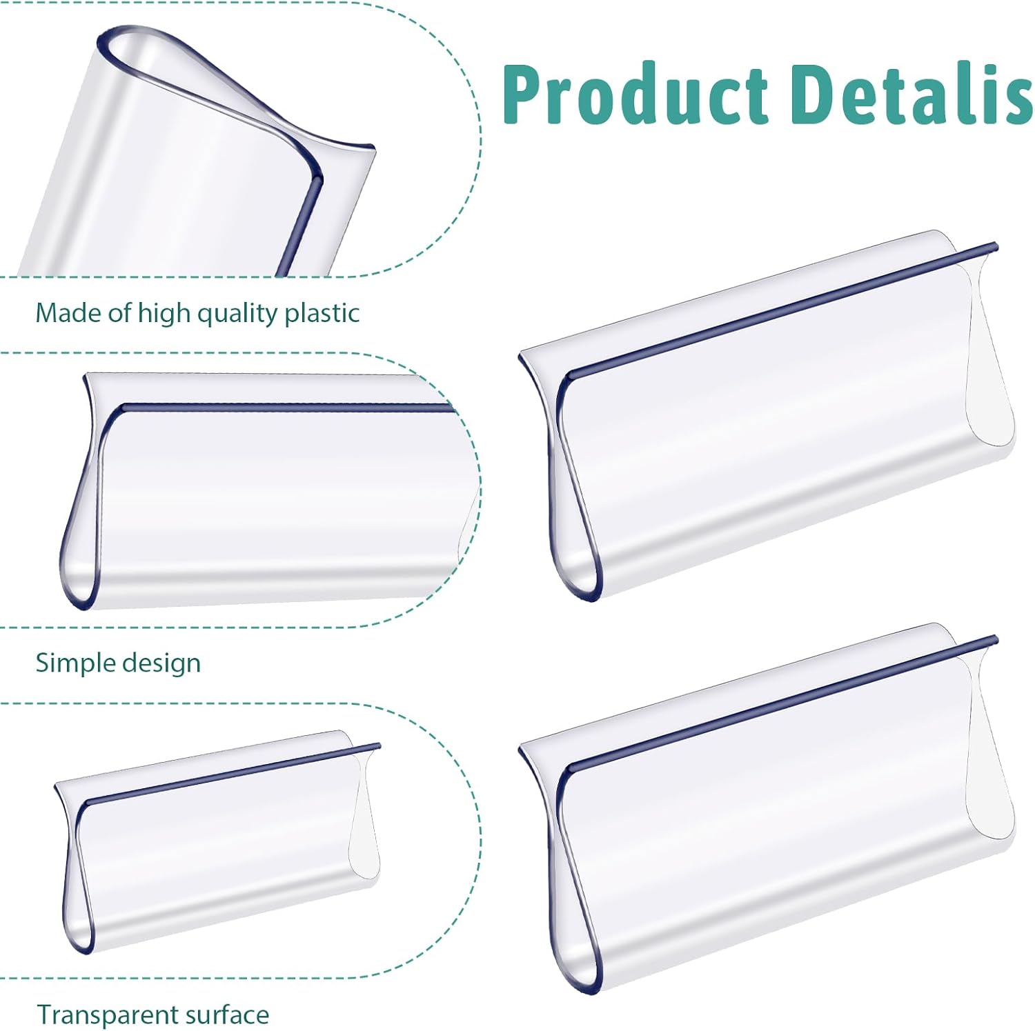 8 Pack Roller Window Shades Pulls, Clear Plastic Window Shades Hem Grips Handles R Type Windows Blinds Shade Pull Down Replacement Accessories for Roller Blinds, Home, Rv, Office, Hotel - Image 2