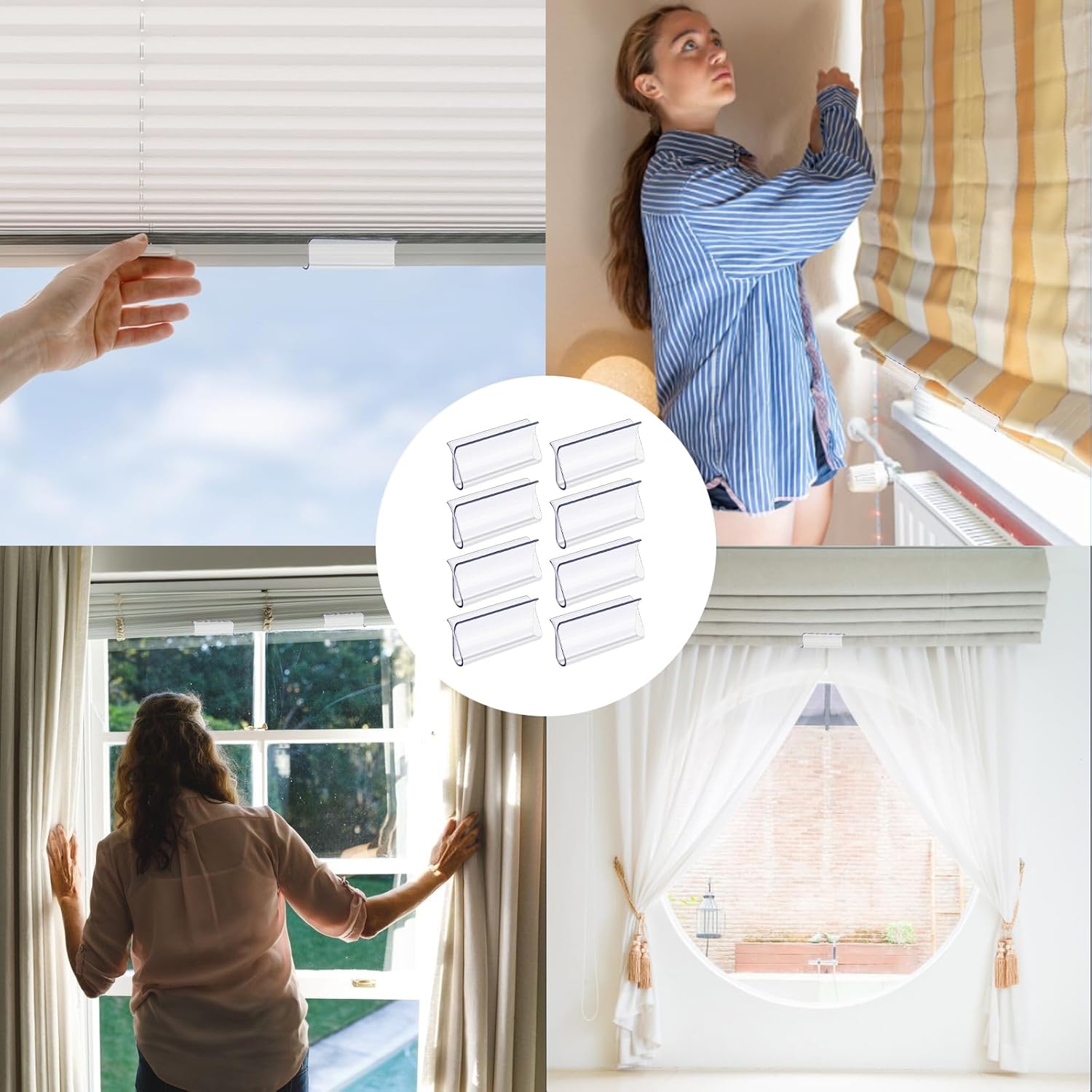 8 Pack Roller Window Shades Pulls, Clear Plastic Window Shades Hem Grips Handles R Type Windows Blinds Shade Pull Down Replacement Accessories for Roller Blinds, Home, Rv, Office, Hotel - Image 6