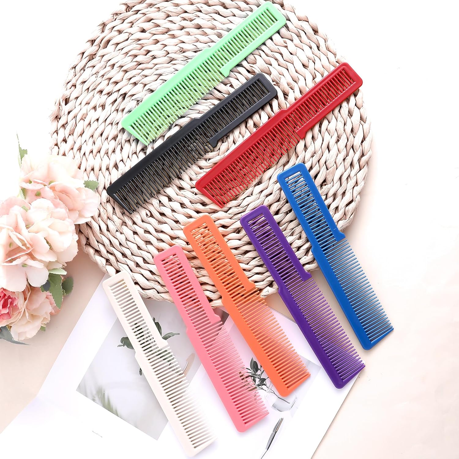 10 PCS Barber Combs, Hair Cutting Combs Professional Fine Tooth Comb Flat Top Clipper Comb Blending Hairstylist Essentials Hairdressing Salon Set for Women Men Hair Styling (Eye-Catching Colors) - Image 2