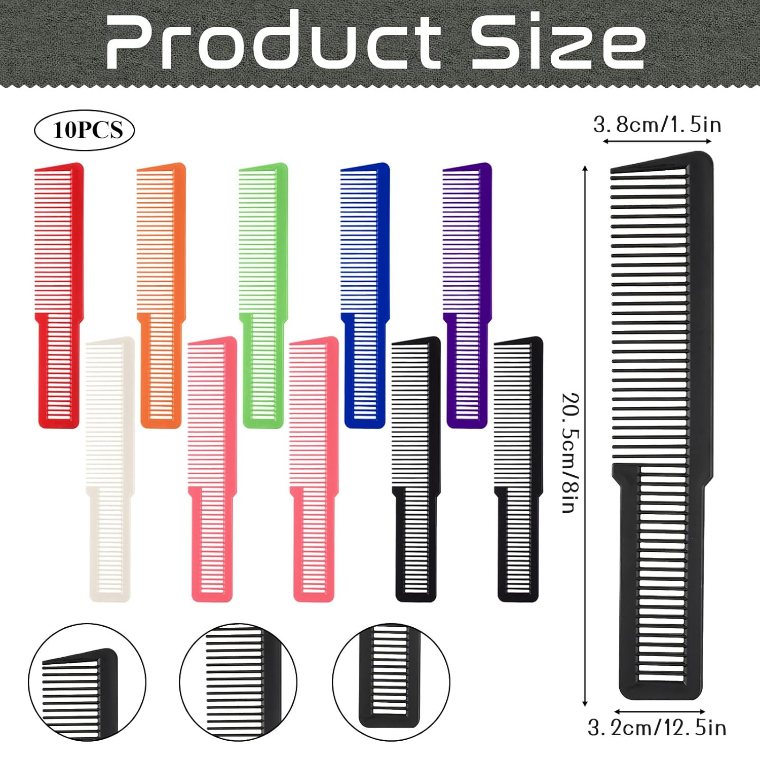 10 PCS Barber Combs, Hair Cutting Combs Professional Fine Tooth Comb Flat Top Clipper Comb Blending Hairstylist Essentials Hairdressing Salon Set for Women Men Hair Styling (Eye-Catching Colors) - Image 3