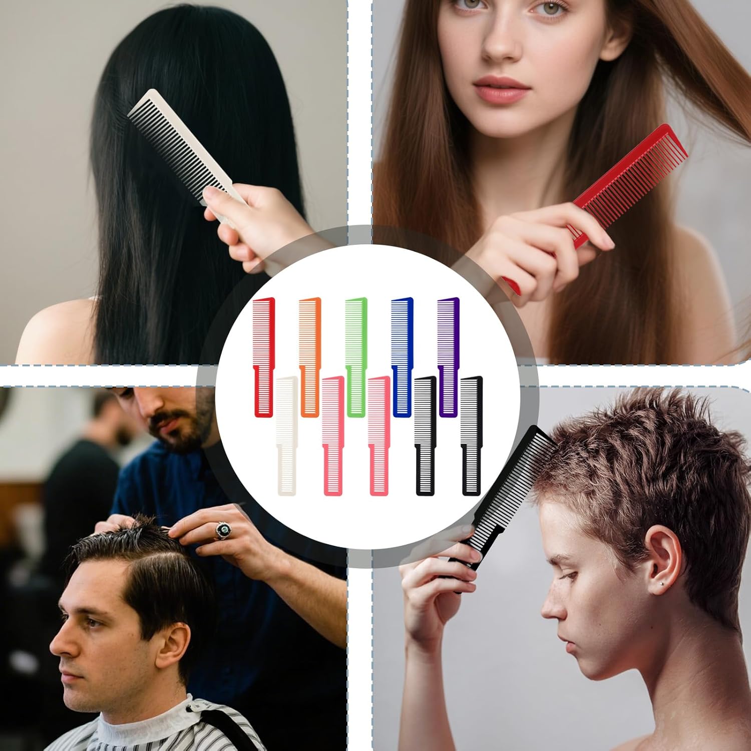 10 PCS Barber Combs, Hair Cutting Combs Professional Fine Tooth Comb Flat Top Clipper Comb Blending Hairstylist Essentials Hairdressing Salon Set for Women Men Hair Styling (Eye-Catching Colors) - Image 4