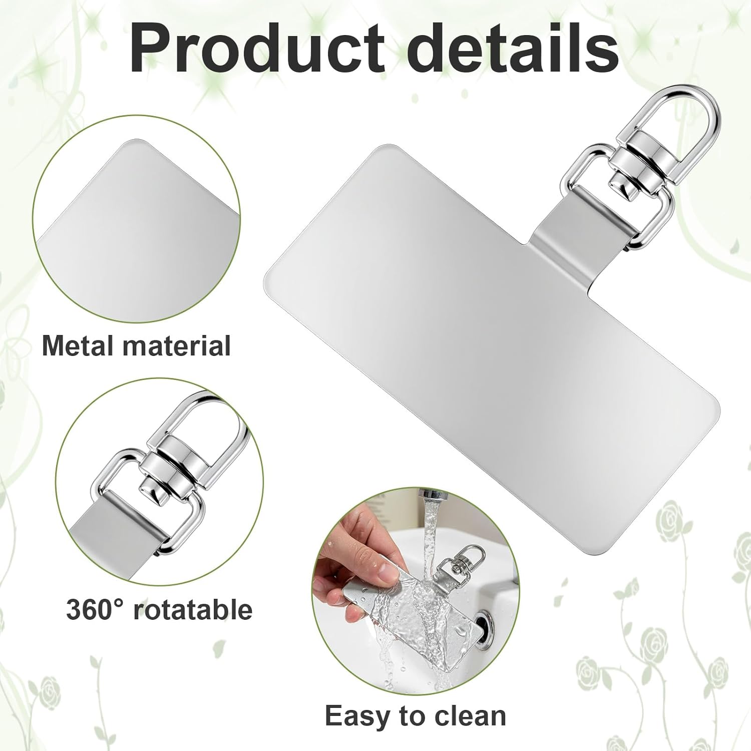 20 Pack Phone Tether Tab, 360° Rotatable Phone Lanyard Tab Stainless Steel Cellphone Lanyard Patch Universal Smartphone Lanyards Pad for Full Phones Cases (Silver) - Image 3