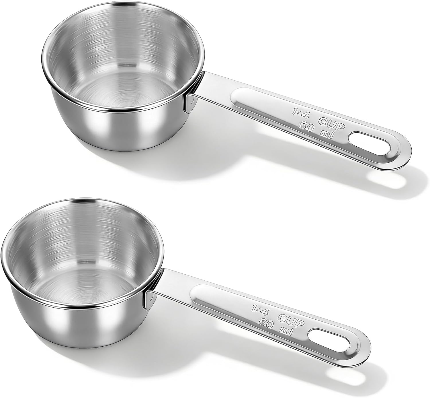 2 Pcs 1/4 Cup Stainless Steel Measuring Cup, 60ml, 2oz Metal Measuring Cups Coffee Measuring Cups Measure Scoop or Cooking, Baking, Kitchen Wet and Dry Ingredients, Dishwasher Safe - Image 1