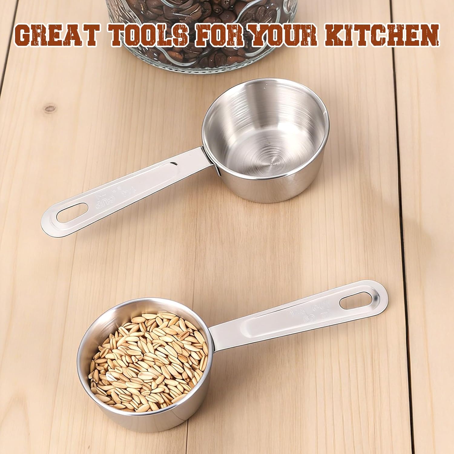 2 Pcs 1/4 Cup Stainless Steel Measuring Cup, 60ml, 2oz Metal Measuring Cups Coffee Measuring Cups Measure Scoop or Cooking, Baking, Kitchen Wet and Dry Ingredients, Dishwasher Safe - Image 6