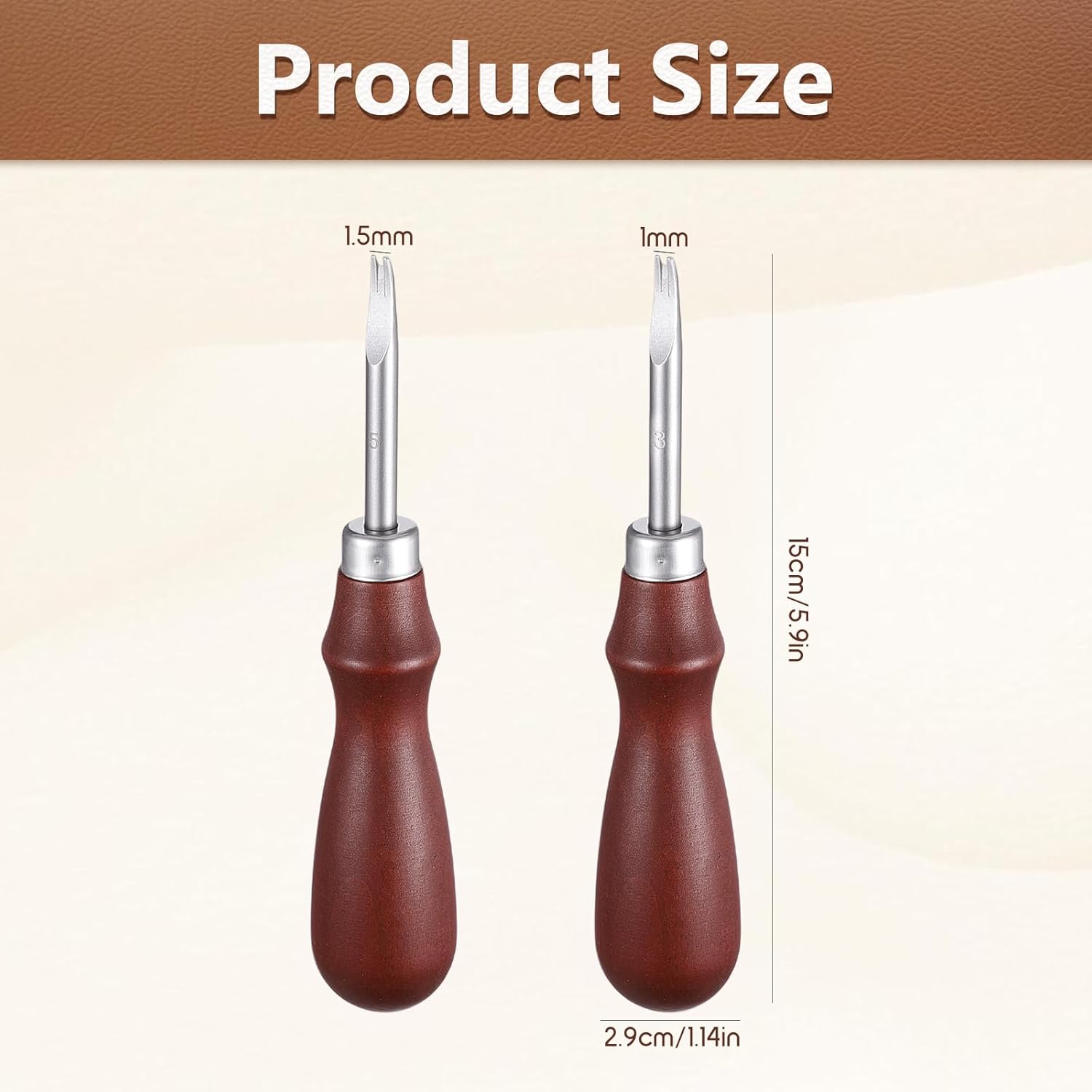 Leather Edge Skiving Beveler, 2 Pcs Leather Working Tools Burnishing Tool Edge Cutting Trimmer Tool for DIY Leathercraft Working 2 Sizes (1.0 mm, 1.5 mm) (3# + 5#) - Image 2
