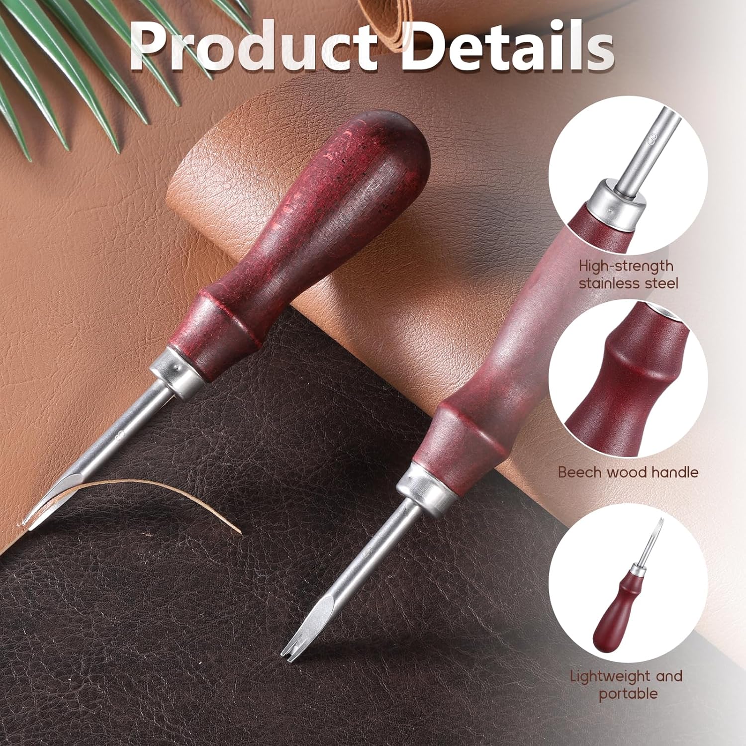 Leather Edge Skiving Beveler, 2 Pcs Leather Working Tools Burnishing Tool Edge Cutting Trimmer Tool for DIY Leathercraft Working 2 Sizes (1.0 mm, 1.5 mm) (3# + 5#) - Image 3