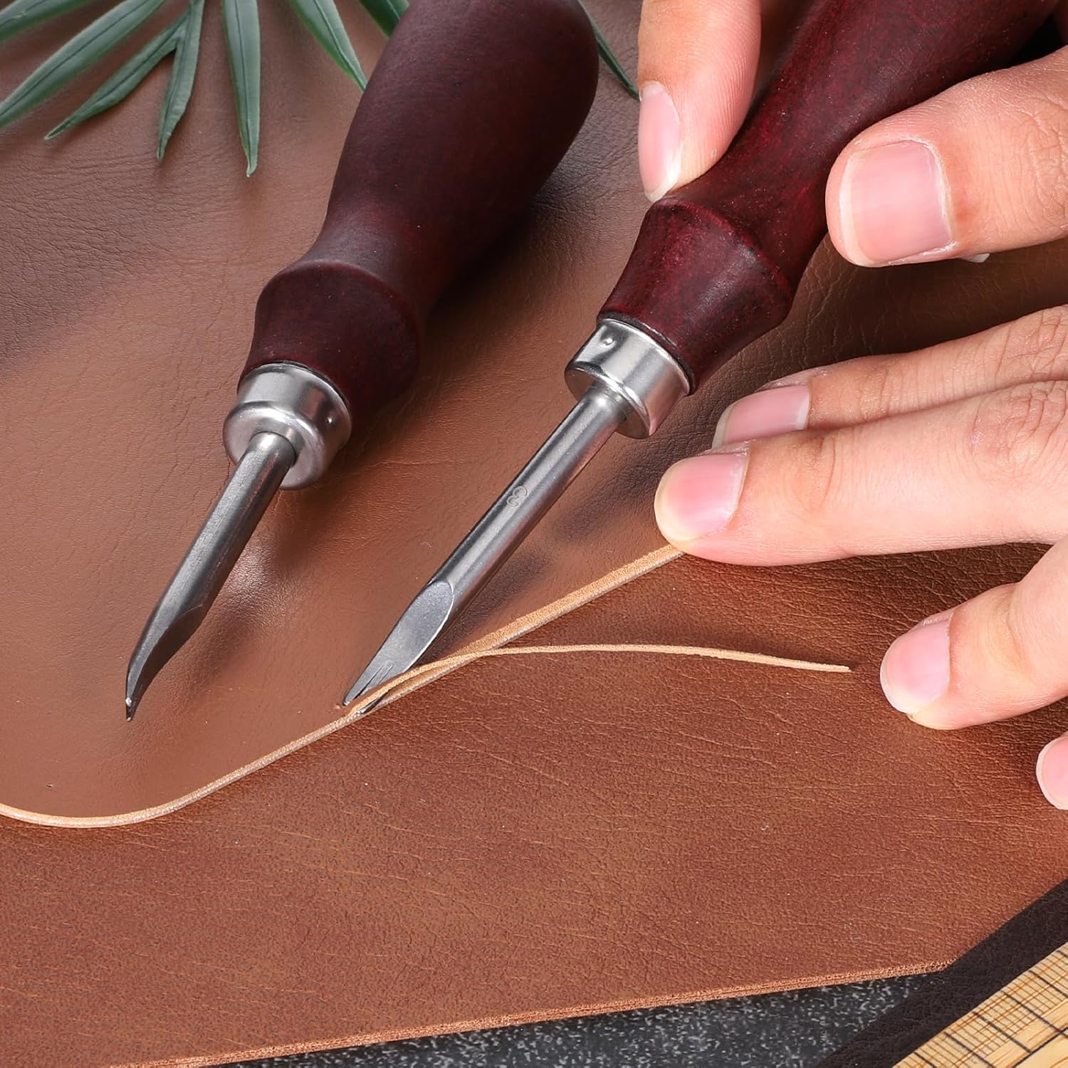 Leather Edge Skiving Beveler, 2 Pcs Leather Working Tools Burnishing Tool Edge Cutting Trimmer Tool for DIY Leathercraft Working 2 Sizes (1.0 mm, 1.5 mm) (3# + 5#) - Image 5