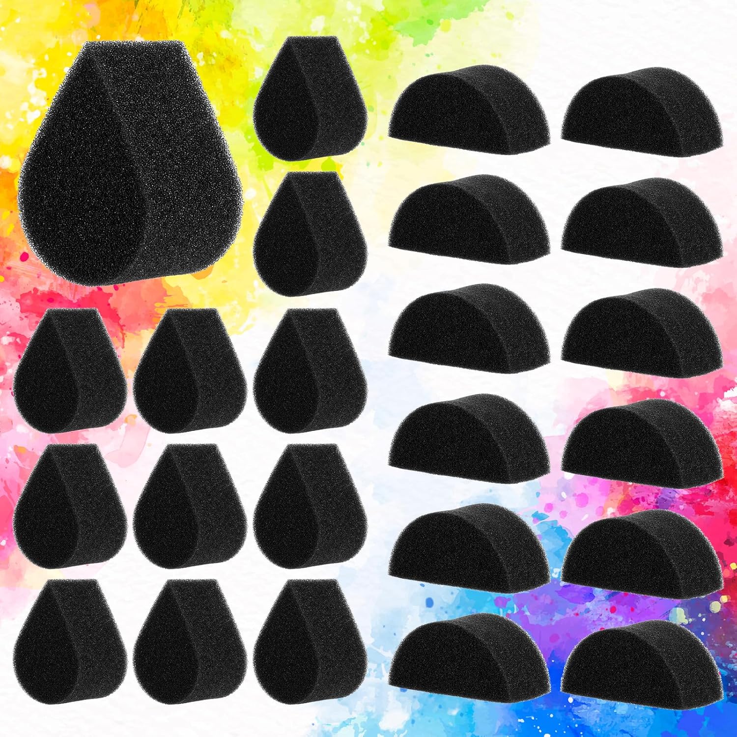 Face Painting Sponges, 24PCS Face Paint Sponges Professional Black High Density Petal Oval and Semicircular Faces Paint Brushes for Adult Art Work,Body Painting Tear Drop Halloween Christmas - Image 1