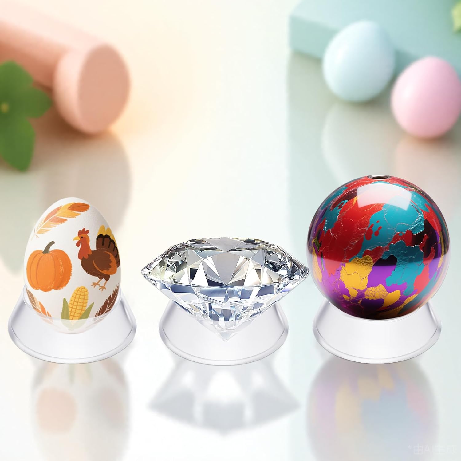 16 Pcs Acrylic Baseball Stand, 1.34 Inch Clear Ring Ball Sphere Stand Egg Crystal Holder Display Stands for Soccer, Basketball, Football, Volleyball, Softball, Bowling Ball, Collections - Image 3