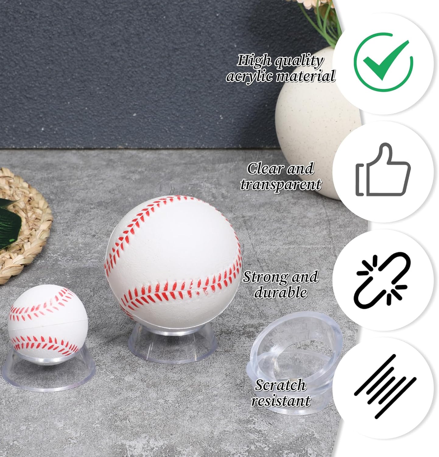 16 Pcs Acrylic Baseball Stand, 1.34 Inch Clear Ring Ball Sphere Stand Egg Crystal Holder Display Stands for Soccer, Basketball, Football, Volleyball, Softball, Bowling Ball, Collections - Image 4