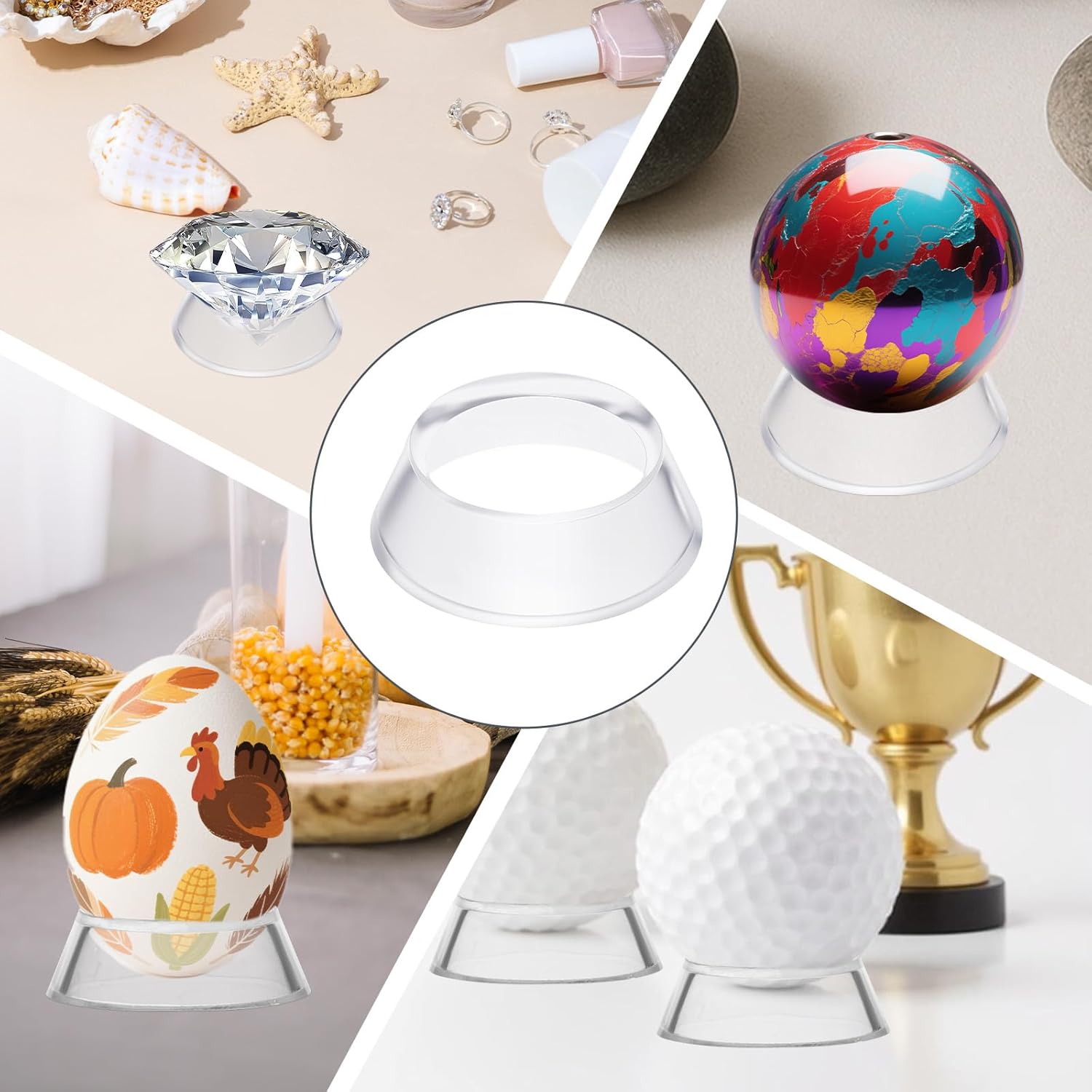 16 Pcs Acrylic Baseball Stand, 1.34 Inch Clear Ring Ball Sphere Stand Egg Crystal Holder Display Stands for Soccer, Basketball, Football, Volleyball, Softball, Bowling Ball, Collections - Image 6