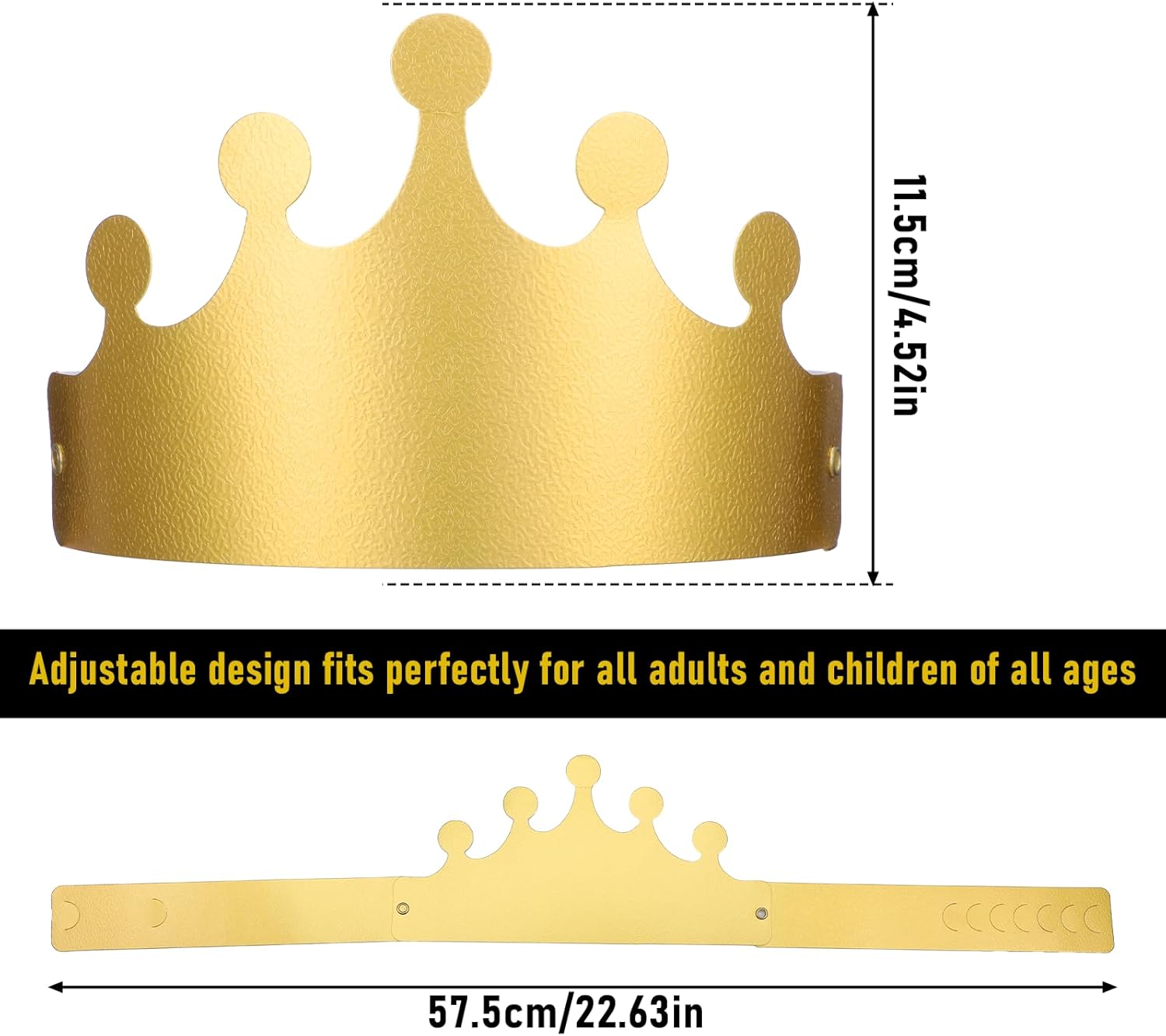Gold Paper Crowns, 20 Pcs Golden King Crown Paper Crowns for Kids and Adults Foldable Party Crown Hat for Birthday Celebration Baby Shower Photo Props Wedding Anniversary (Matte Finish) - Image 2