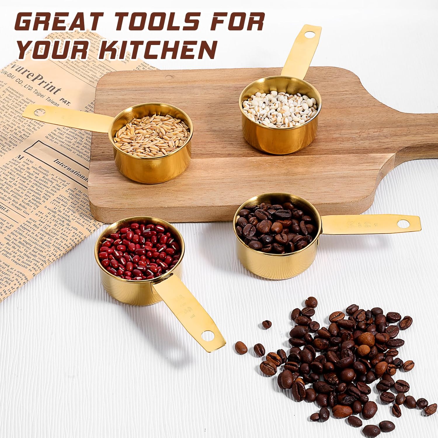 1/4 Cup Measuring Cups, 4 Pcs Golden Stainless Steel Measuring Scoop Gold Kitchen Accessories Metal 2 oz Cups for Baking Cooking Dry and Liquid Ingredient, Dishwasher Safe - Image 6