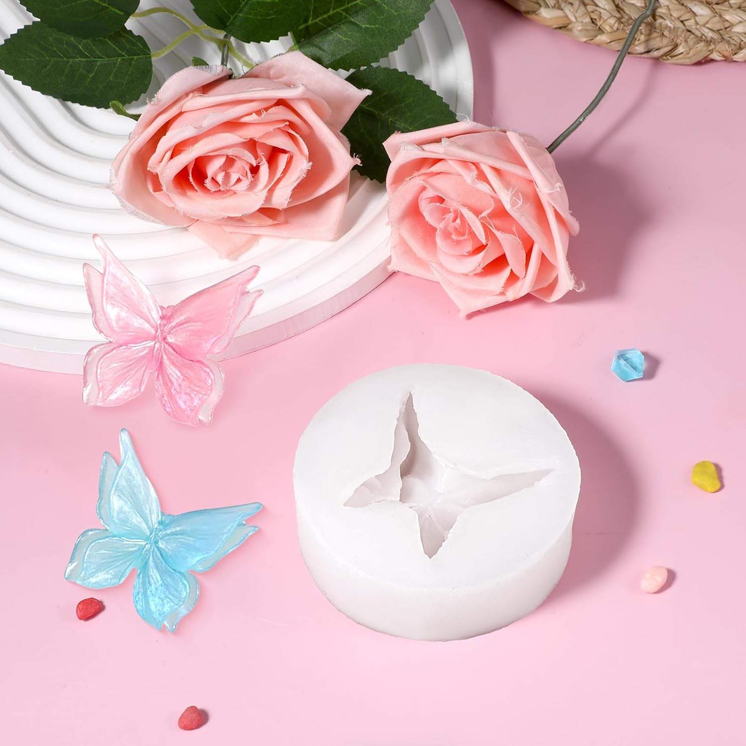 3D Flower Butterfly Silicone Molds, Butterfly Chocolate Fondant Soap Mold Double Layered Epoxy Resin Molds for Candy, DIY Scented Candles, Plaster, Cake Decorating and Crafts (White) - Image 3