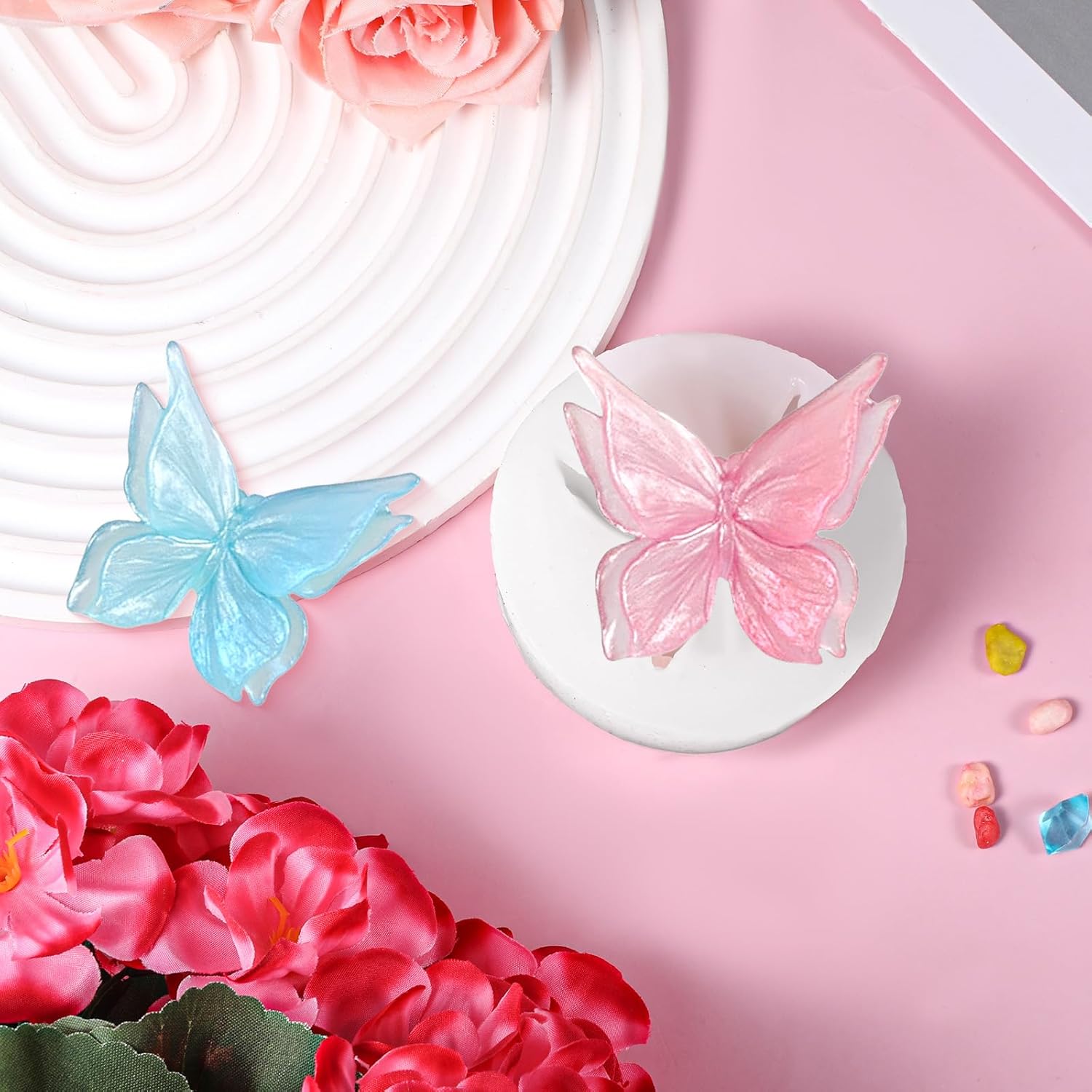 3D Flower Butterfly Silicone Molds, Butterfly Chocolate Fondant Soap Mold Double Layered Epoxy Resin Molds for Candy, DIY Scented Candles, Plaster, Cake Decorating and Crafts (White) - Image 4