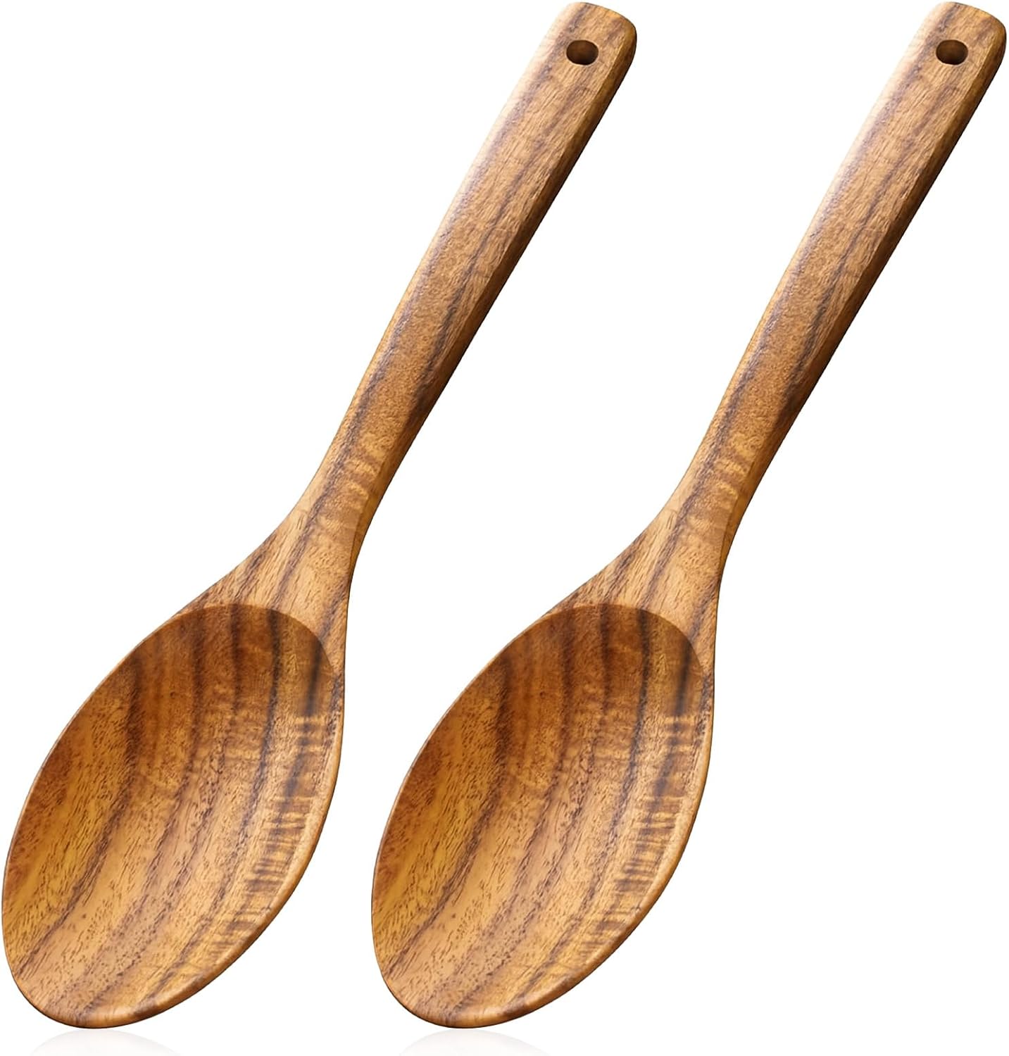 Wooden Cooking Spoons, 2 Pcs Natural Acacia Wood Serving Spoons, 12 Inch Large Mixing Spoon Wood Kitchen Utensil for Mixing, Baking, Serving and Stirring, Comfort Grip, Non-Stick Cookware Safe - Image 1