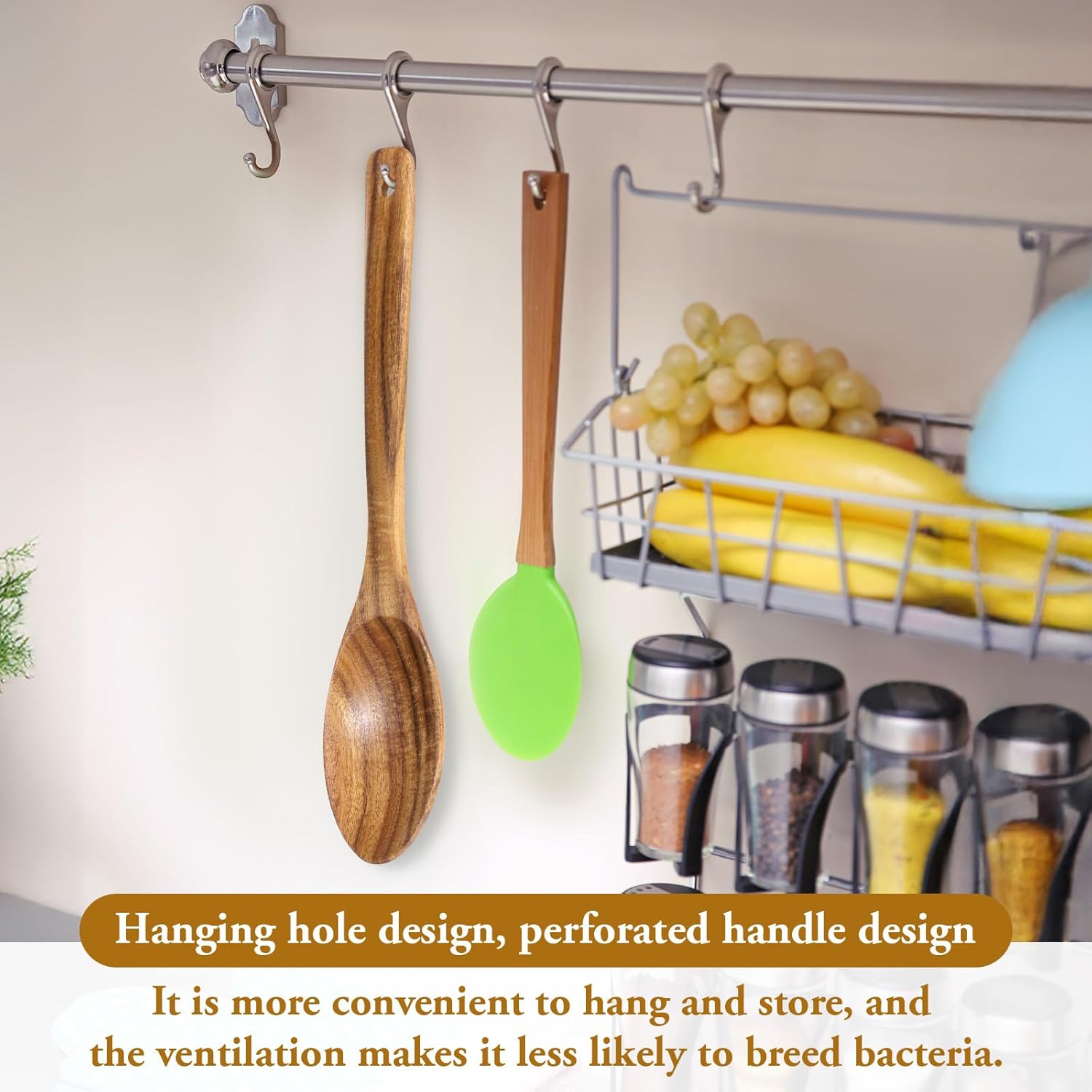 Wooden Cooking Spoons, 2 Pcs Natural Acacia Wood Serving Spoons, 12 Inch Large Mixing Spoon Wood Kitchen Utensil for Mixing, Baking, Serving and Stirring, Comfort Grip, Non-Stick Cookware Safe - Image 3