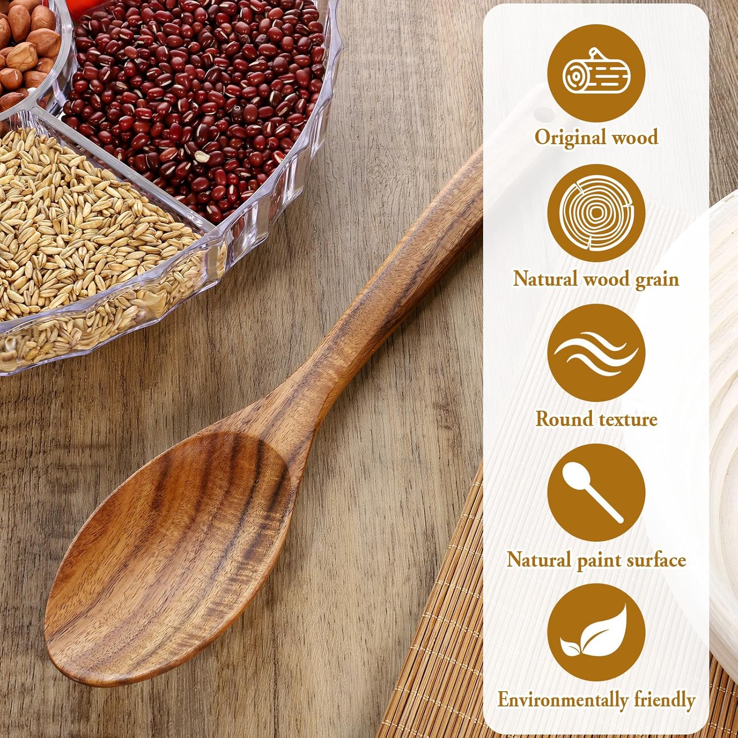 Wooden Cooking Spoons, 2 Pcs Natural Acacia Wood Serving Spoons, 12 Inch Large Mixing Spoon Wood Kitchen Utensil for Mixing, Baking, Serving and Stirring, Comfort Grip, Non-Stick Cookware Safe - Image 5