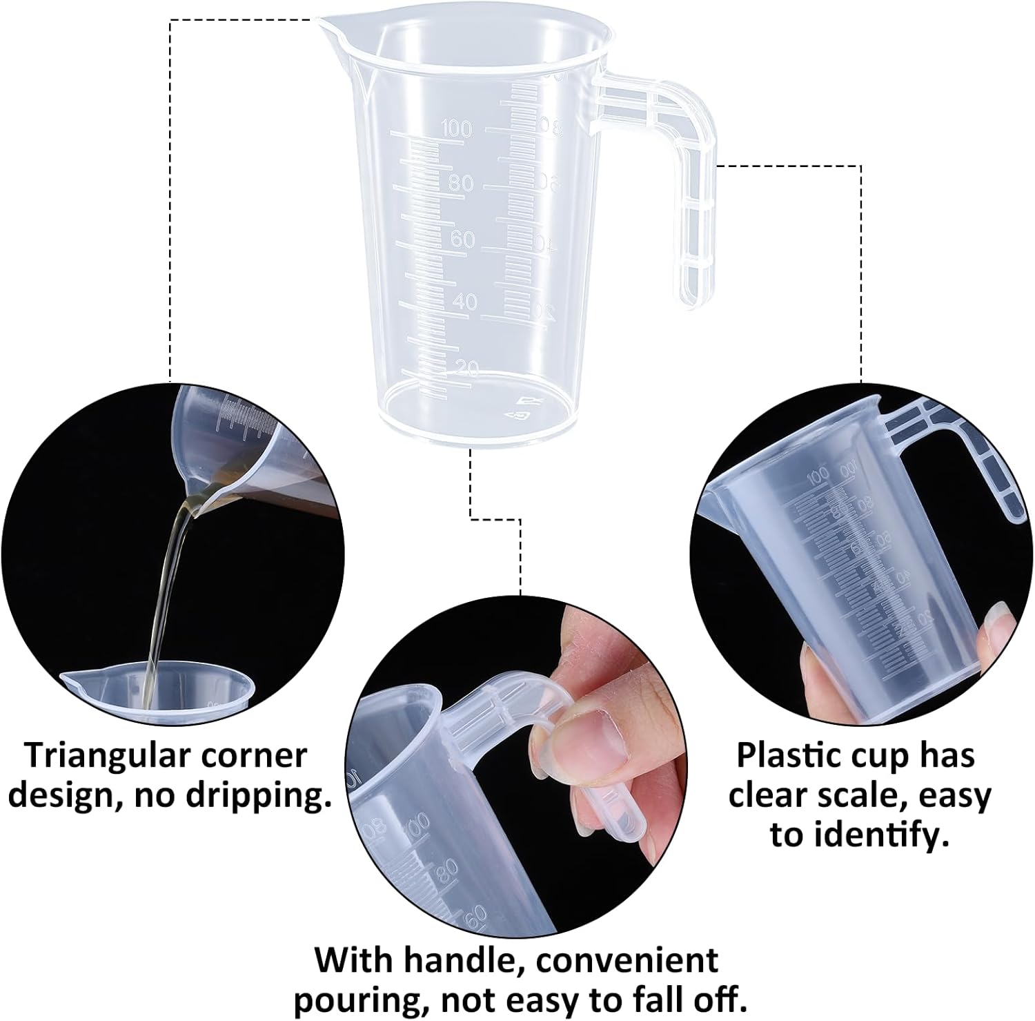 Plastic Measuring Beaker, 4 Pcs Liquid Measuring Cups, 100 ml Unbreakable Graduated Beakers with Handle and Spout, Transparent Clear Precise Markings for Kitchen Baking Lab Restaurant Use - Image 3
