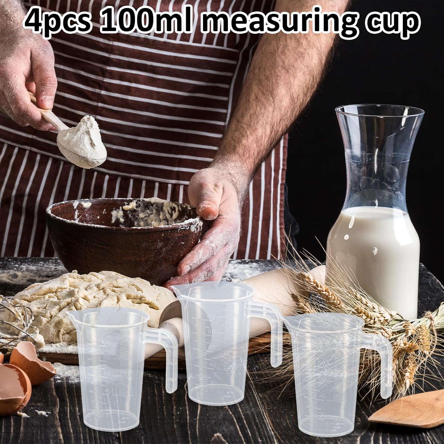 Plastic Measuring Beaker, 4 Pcs Liquid Measuring Cups, 100 ml Unbreakable Graduated Beakers with Handle and Spout, Transparent Clear Precise Markings for Kitchen Baking Lab Restaurant Use - Image 5