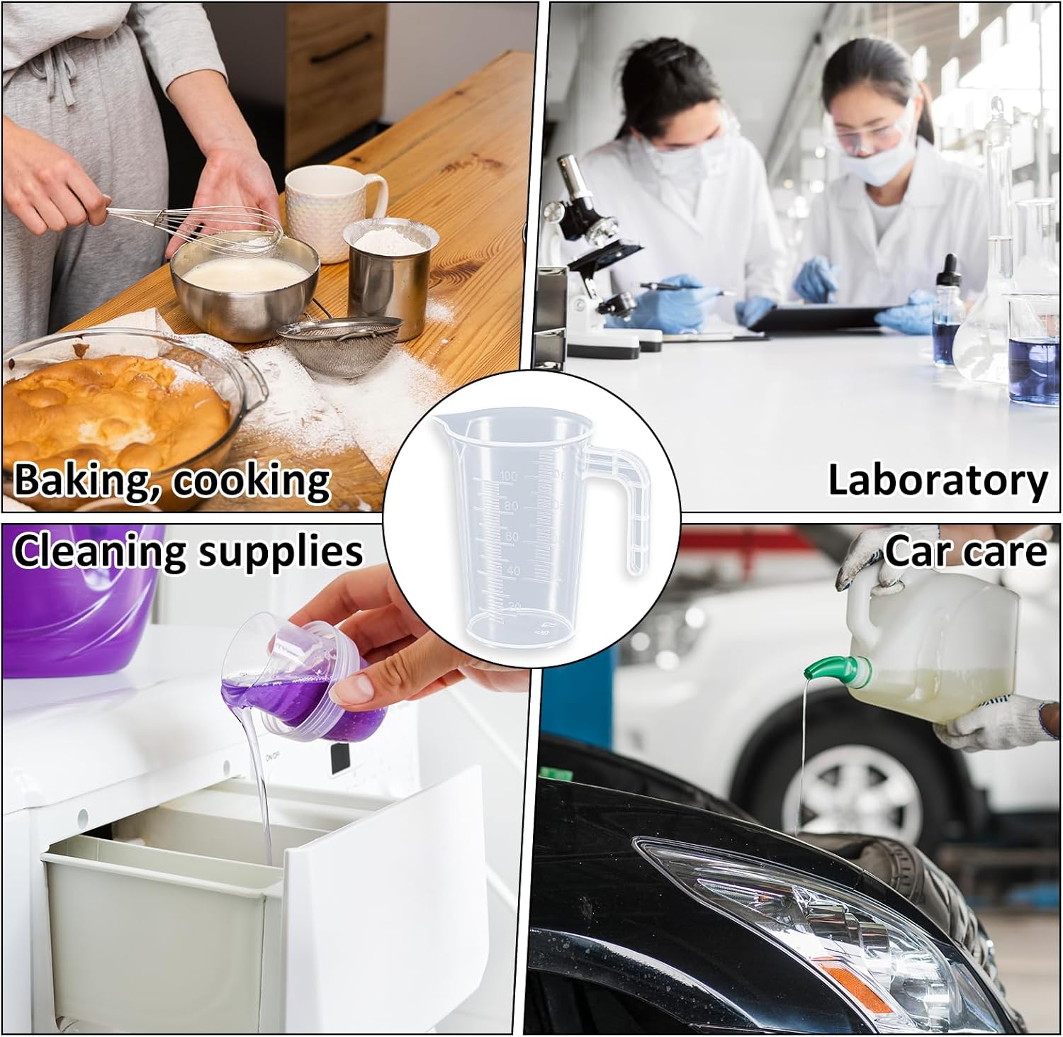 Plastic Measuring Beaker, 4 Pcs Liquid Measuring Cups, 100 ml Unbreakable Graduated Beakers with Handle and Spout, Transparent Clear Precise Markings for Kitchen Baking Lab Restaurant Use - Image 6