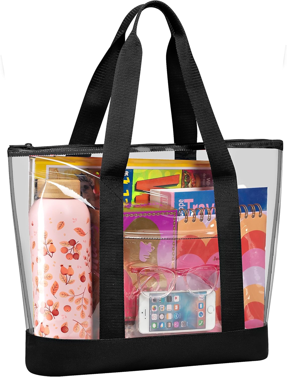 Clear Tote Bag - Zipper Closure, Long Shoulder Strap, Fabric Trimming. | Zipper Closure, Long Shoulder Strap, Fabric Trimming - Image 1