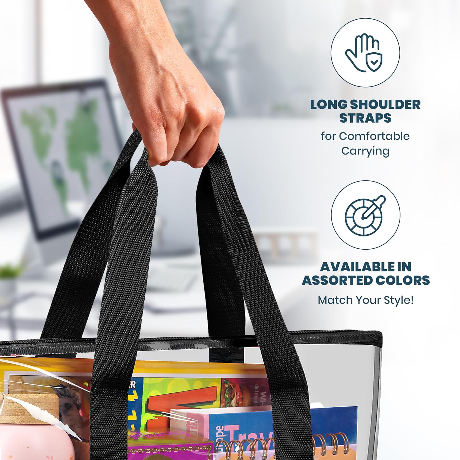 Clear Tote Bag - Zipper Closure, Long Shoulder Strap, Fabric Trimming. | Zipper Closure, Long Shoulder Strap, Fabric Trimming - Image 6