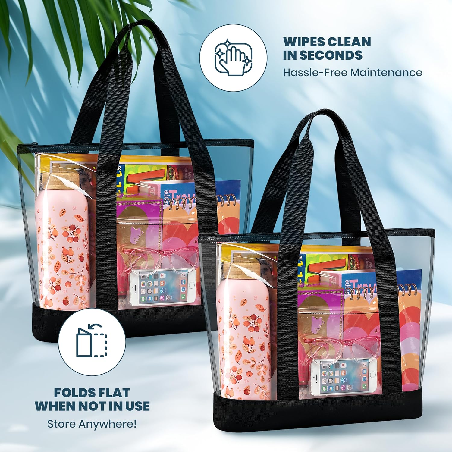 Clear Tote Bag - Zipper Closure, Long Shoulder Strap, Fabric Trimming. | Zipper Closure, Long Shoulder Strap, Fabric Trimming - Image 7