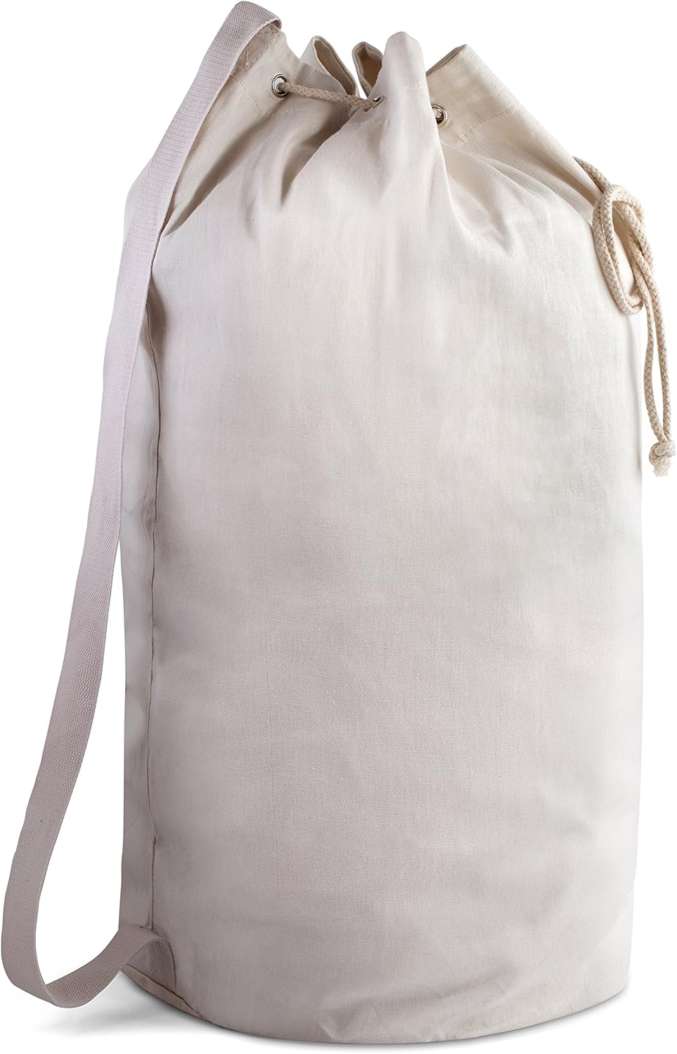 Canvas Duffel Bag - Drawstring, Leather Closure, Shoulder Strap - Image 1